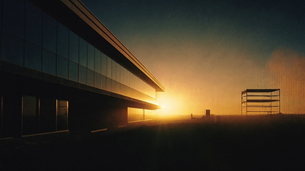 Modern commercial building exterior at golden hour