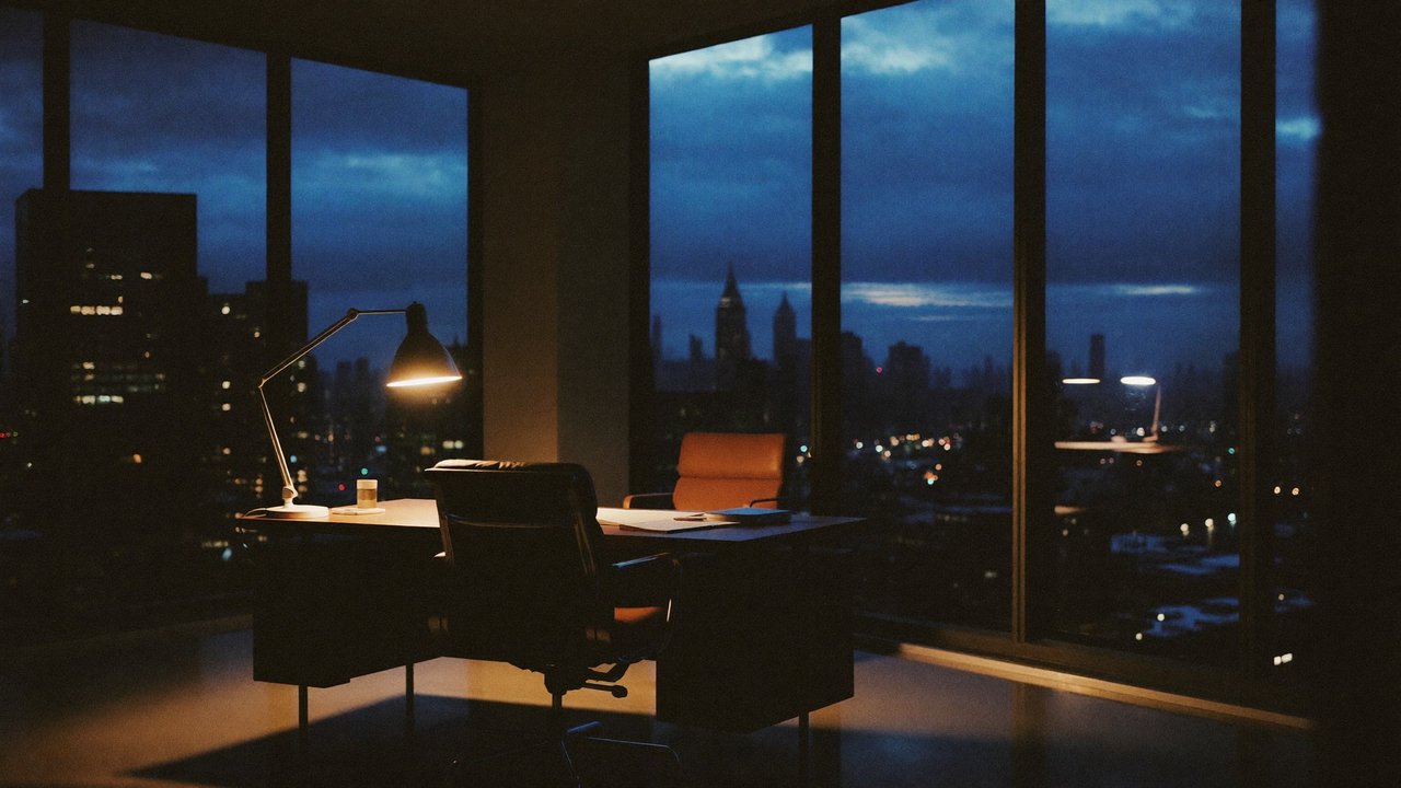 Empty corporate office at twilight