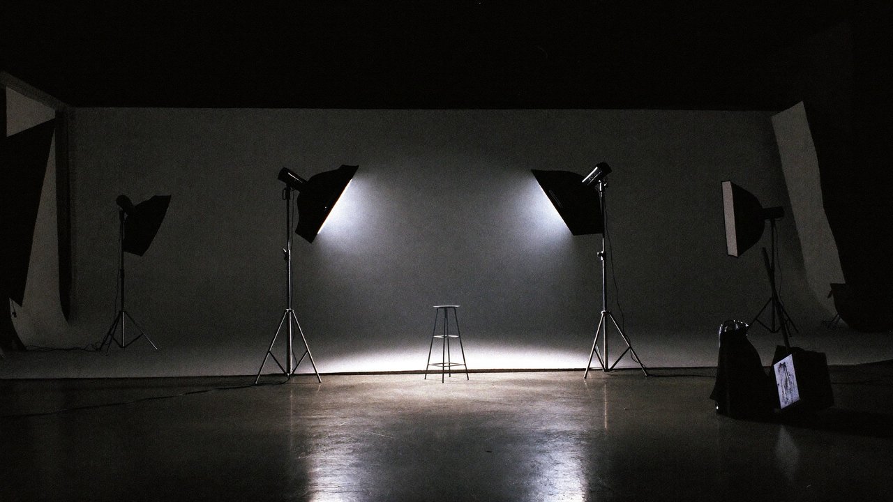 Professional photography studio at night