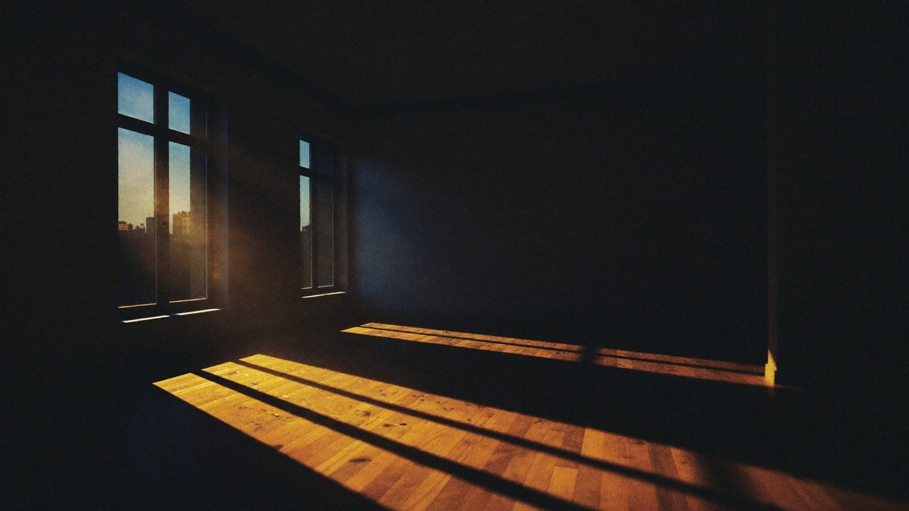 Empty luxury living room at dusk — virtual staging