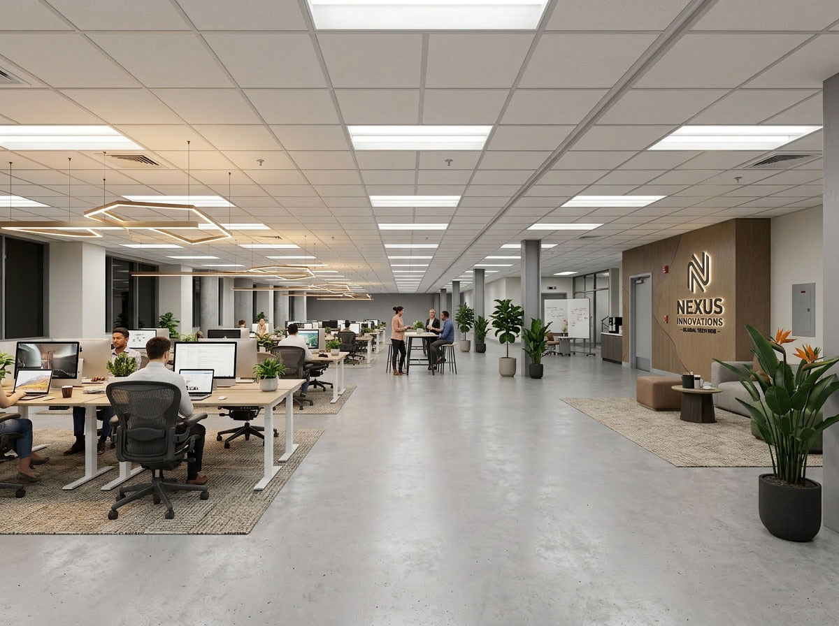 After architectural enhancement — activated lighting interior
