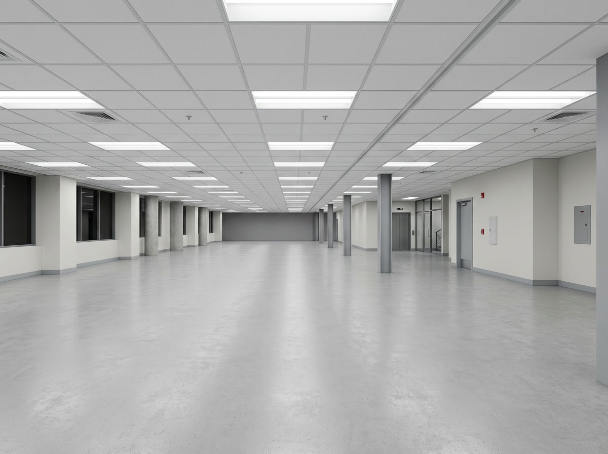Before architectural enhancement — flat lighting render