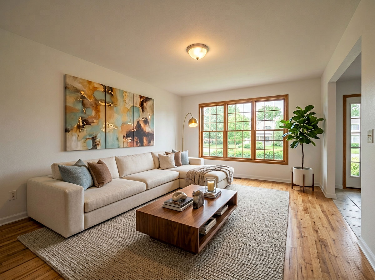 After virtual staging — furnished luxury living room